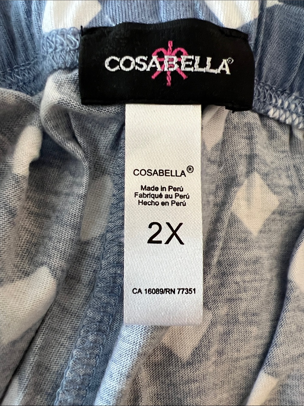 Cosabella Bella Pima Pajama Set 2X Blue Diamond Print Short Sleeve and Pants NWT - Picture 7 of 12